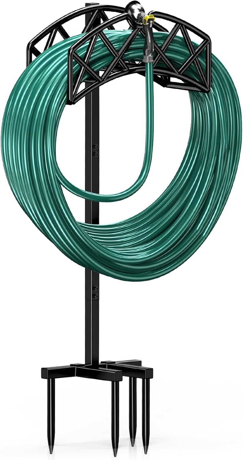 Winpull Garden Hose Holder Detachable Heavy Duty Metal Water Hose Hanger, Freestanding Hose Storage Stand Rack for Outside (Black) - Image 1